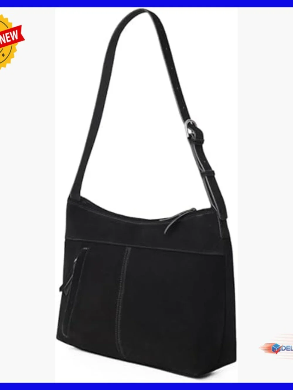 Genuine Suede Leather Hobo Tote, Adjustable Shoulder Crossbody Bag with Zip Top
